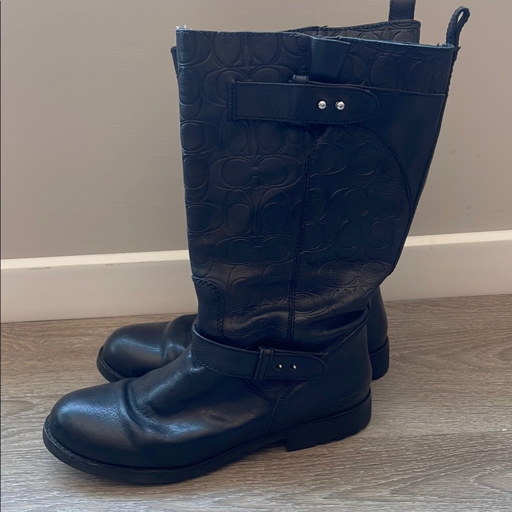 Coach Black Leather Combat Boots with Subtle Hardware - Picture 1 of 7